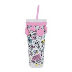 SANRIO -  HELLO KITTY, AVEC PAILLE ET EFFET DÉBORDEMENT ROSE (769 ML) -  GOBELET EN PLASTIQUE