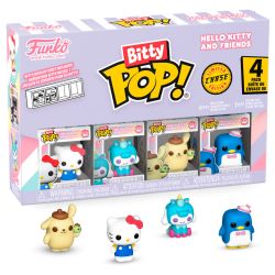 SANRIO -  PAQUET DE 4 MINI FIGURINES POP! HELLO KITTY & SES AMIS - HELLO KITTY(CLASSIQUE), CINAMOROLL LICORNE, POMPOMPURIN & CHASE - SÉRIE 1 -  BITTY POP!