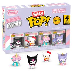 SANRIO -  PAQUET DE 4 MINI FIGURINES POP! HELLO KITTY & SES AMIS - KUROMI, MY MELODY LICORNE, HELLO KITTY & CHASE - SÉRIE 3 -  BITTY POP!