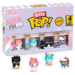SANRIO -  PAQUET DE 4 MINI FIGURINES POP! HELLO KITTY & SES AMIS - MY MELODY, POCHACCO LICORNE, BADTZ-MARU & CHASE - SÉRIE 4 -  BITTY POP!