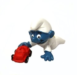 SCHTROUMPFS -  BÉBÉ SCHTROUMPF AVEC VOITURE - USURE LÉGÈRE -  1985 SMURFS 20215