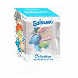 SCHTROUMPFS -  FIGURINE EN RESINE D'UN SCHTROUMPF AVEC UNE PILE DE LIVRES (11 CM)
