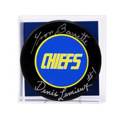 SLAP SHOT MOVIE -  RONDELLE DE HOCKEY AUTOGRAPHIÉE PAR YVON BARRETTE