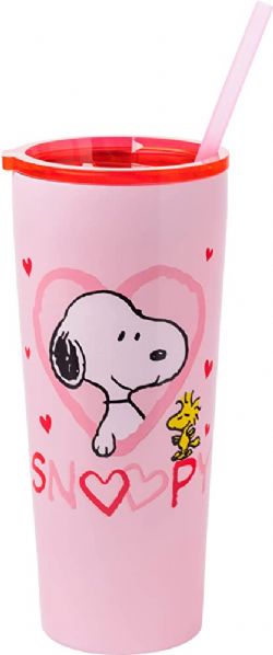 SNOOPY ET LES PEANUTS -  TASSE DE VOYAGE EN MÉTAL AVEC PAILLE (650 ML)