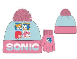 SONIC LE HÉRISSON -  SONIC ET SES AMIS TUQUE À POMPOM ET GANTS
