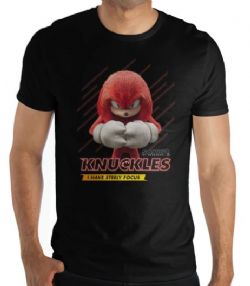 SONIC THE HEDGEHOG -  T-SHIRT KNUCKLES STEELEY FOCUS GRANDEUR ADULTE - NOIR -  SONIC 2