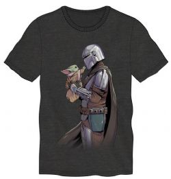 STAR WARS -  T-SHIRT DE MANDALORIEN ET GROGU CHARCOAL -  LE MANDALORIEN