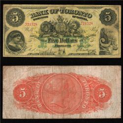 THE BANK OF TORONTO -  5 DOLLARS 1912 (F) -  BILLETS DU CANADA 1912