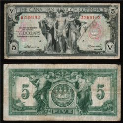THE CANADIAN BANK OF COMMERCE -  5 DOLLARS 1935 (VG) -  BILLETS DU CANADA 1935