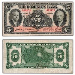 THE DOMINION BANK -  5 DOLLARS 1935 (VG) -  BILLETS DU CANADA 1935