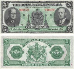 THE ROYAL BANK OF CANADA -  5 DOLLARS 1943 -  BILLETS DU CANADA 1943