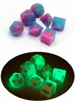 TIME TAILS -  ENSEMBLE DE 7 DÉS POLYEDRIQUES PHOSPHORESCENTS