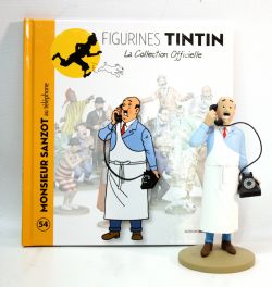 TINTIN -  FIGURINE DE MONSIEUR SANZOT AU TÉLÉPHONE + LIVRET + PASSEPORT (12CM) -  LA COLLECTION OFFICIELLE 54