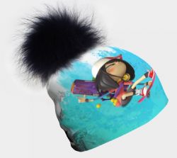 TUQUE AVEC POMPON AMOVIBLE NOIR -  HÉROÏNE ZOMBIE KIDZ À PLANCHE À ROULETTES (PETIT)