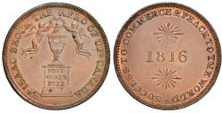 UPPER-CANADA TOKEN -  1816 SUCESS TO COMMERCE & PEACE TO THE WORLD/SR. ISAAC BROCK THE HERO OF UPR CANADA, TÊTES DES CHÉRUBINS SOUS TH & R (AG) -  1816 UPPER-CANADA TOKENS