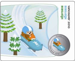 VANCOUVER 2010 -  CARTE DE COLLECTION DES JEUX OLYMPIQUES DE VANCOUVER 2010 AVEC MASCOTTES - QUATCHI & MIGA - BOBSLEIGH -  PIÈCES DU CANADA 2007-2010 05