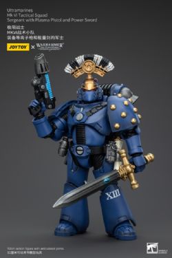 WARHAMMER 40K -  FIGURINE D'ULTRAMARINE - SERGENT DE L'ESCOUADE TACTIQUE MK VI AVEC PISTOLET À PLASMA ET ÉPÉE ÉNERGÉTIQUE - 1/18 -  JOYTOY