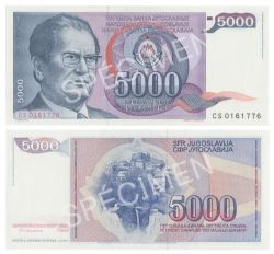YOUGOSLAVIE -  5000 DINARS 1985 (UNC) 93