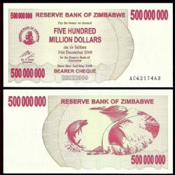 ZIMBABWE -  500 000 000 DOLLARS 2008 (UNC) 60