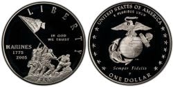 ÉPREUVE AMÉRICANE -  DOLLAR EN ARGENT 230E ANNIVERSAIRE DU CORPS DES MARINES -  PIÈCES DES ÉTATS-UNIS 2005